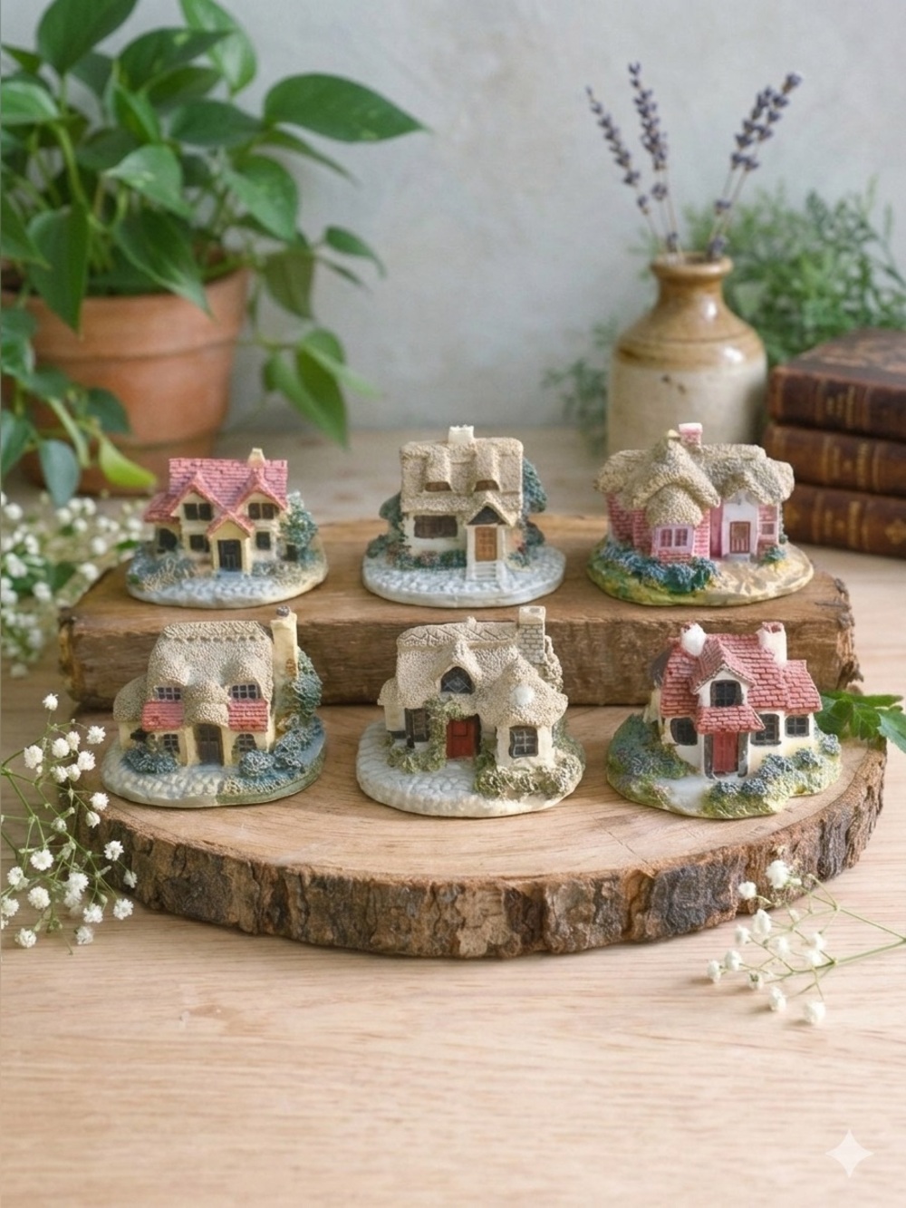 EPL Vintage Cuggly Wugglies Miniature English Cottages Village Set of 6 Resin